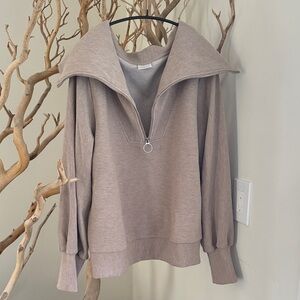 Relaxed Half-Zip Pullover Sweater/Sweatshirt in Taupe